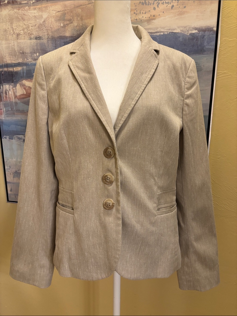 Ann Taylor Beige Tailored Single-Breasted Blazer